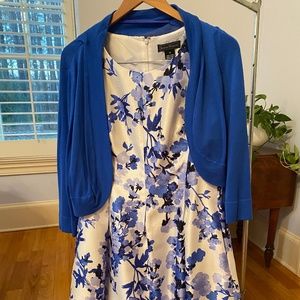 Jessica Howard Blue Floral Fit and Flare Dress and Matching Cardigan